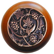Notting Hill NHW-729C-AC Grapevines Wood Knob in Antique Copper/Cherry wood finish